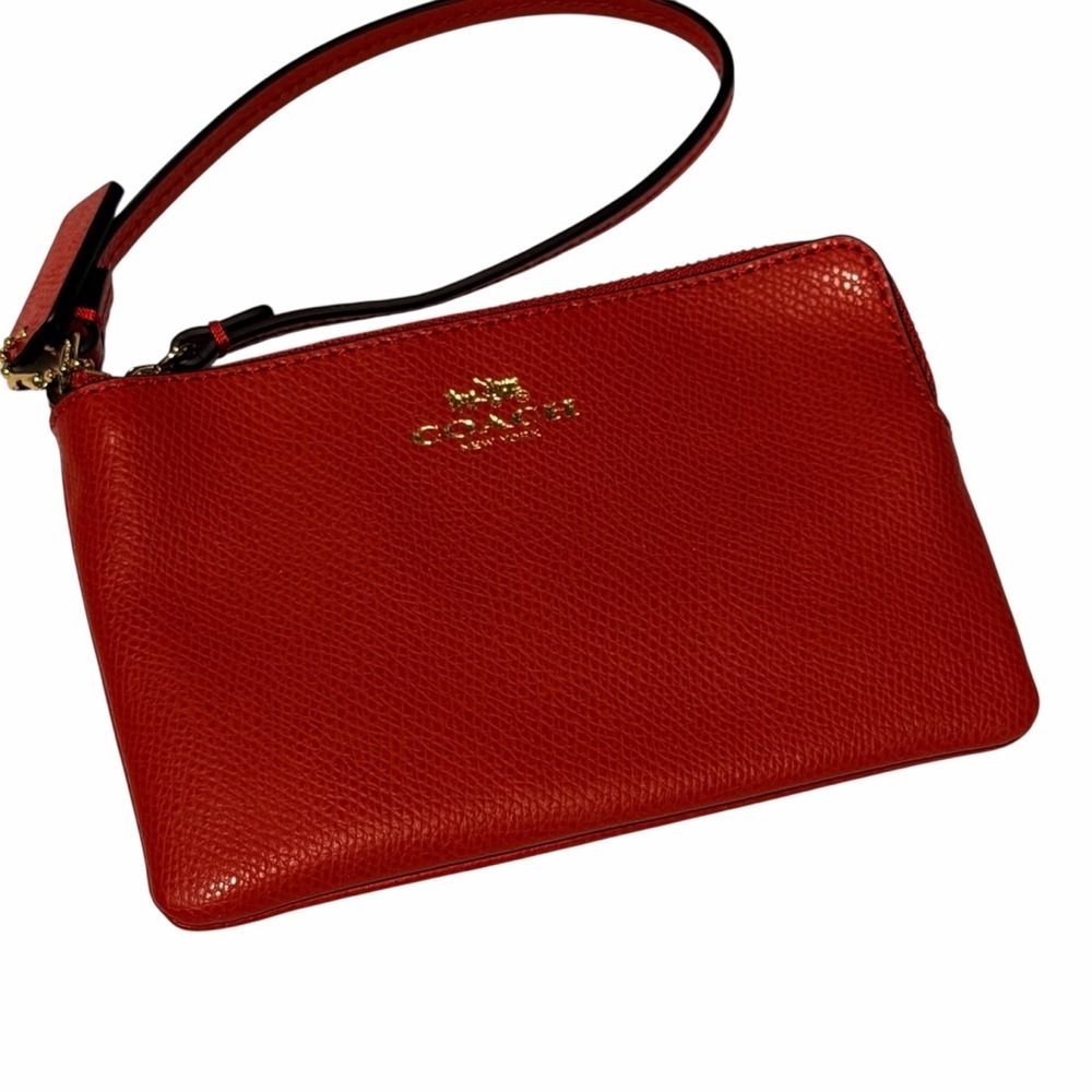 Coach Red Pebbled Leather Wristlet with Gold Logo
